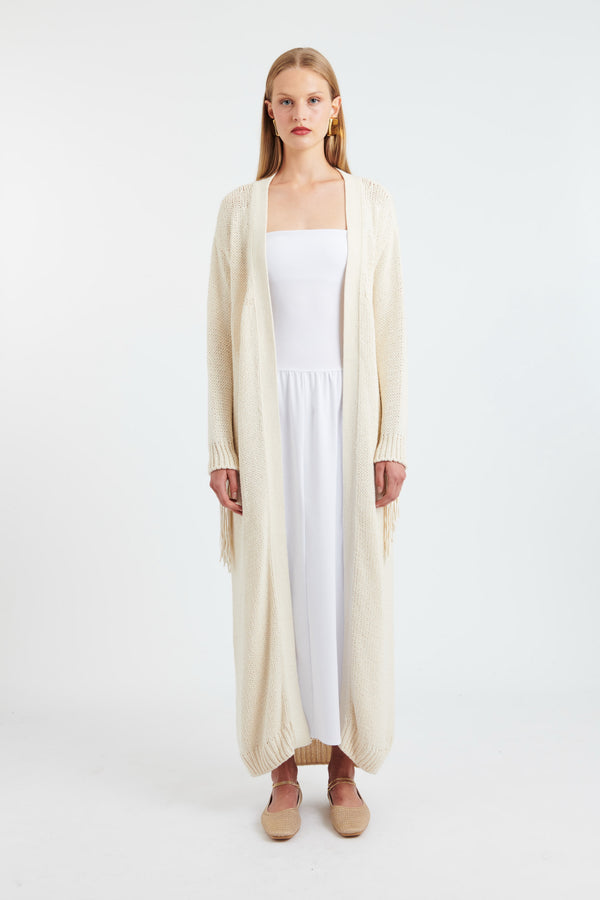 ALENA/F LONG CARDIGAN WITH SUED FRINGS